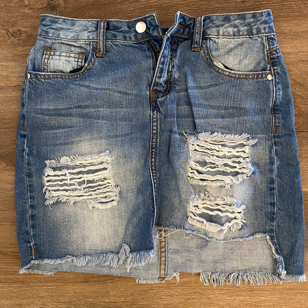 Distressed High Waisted Fashion Nova Denim Skirt